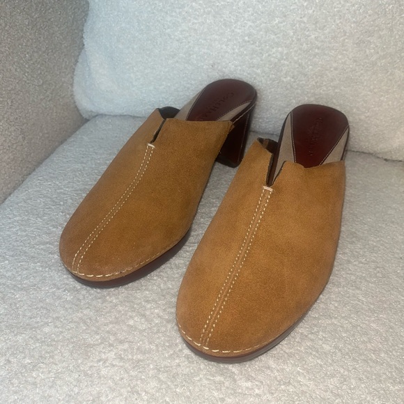 Cole Haan tan suede mule wedge heels - Picture 1 of 5